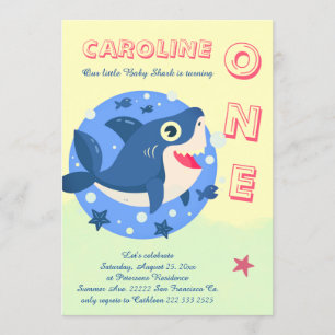 Invitation Bébé requin Premier anniversaire sous le jaune de