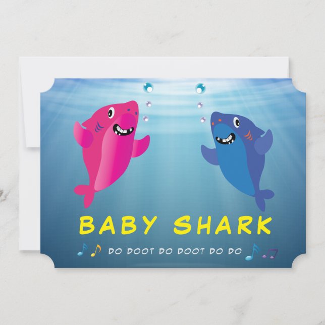 Invitation Bébé requin rose 🦈 bleu fête d'anniversaire (Devant)