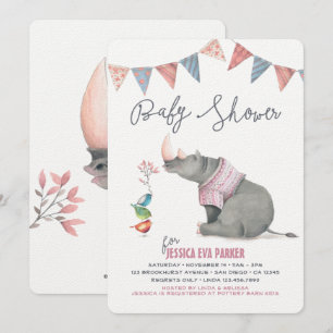 Invitation Bébé Rhinoceros & Birdies Peint Baby shower fille