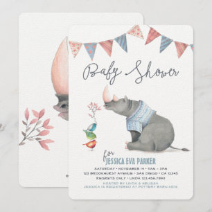Invitation Bébé Rhinoceros & Birdies Peint Baby shower garçon