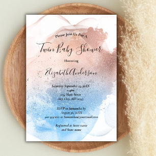 Invitation Bébé rose Bleu Baby shower jumeaux garçon fille