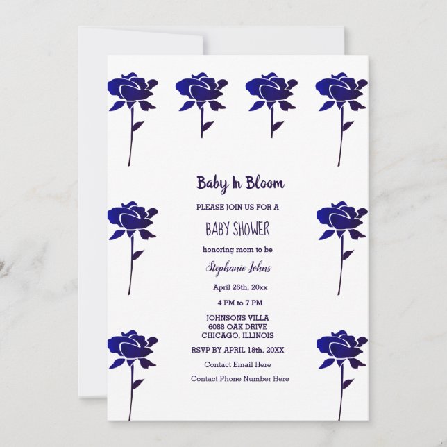 Invitation Bébé Rose Bleu En Fleur Baby shower Fille 2024 (Devant)