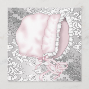 Invitation Bébé rose Bonnett Damask Bébé Fille Douche