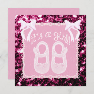 Invitation Bébé rose clair Fille douche rose étincelants Invi