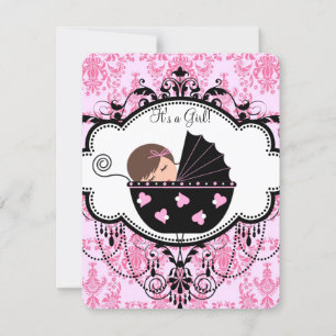 Invitation Bébé rose Damask fille Douche