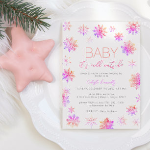 Invitation Bébé rose de Noël simple Sa douche extérieure froi