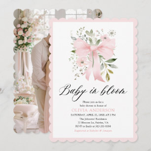Invitation Bébé rose en fleur Baby shower floral fille