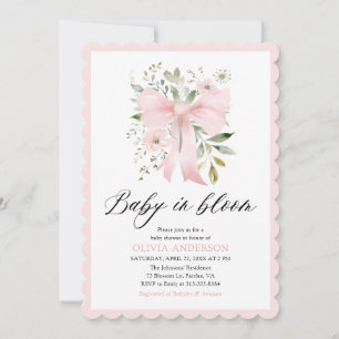 Invitation Bébé rose en fleur Baby shower floral fille