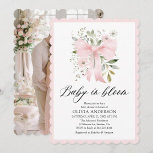 Invitation Bébé rose en fleur Baby shower floral fille