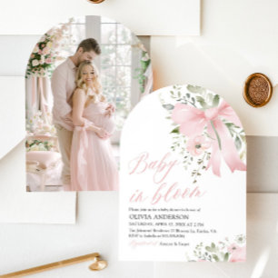 Invitation Bébé rose en fleur Baby shower floral fille