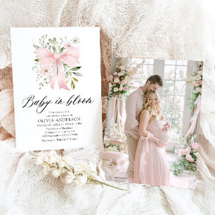 Invitation Bébé rose en fleur Baby shower floral fille