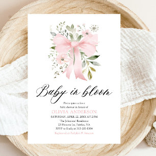 Invitation Bébé rose en fleur Baby shower floral fille