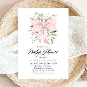 Invitation Bébé rose en fleur Baby shower floral fille