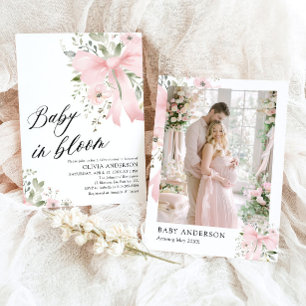 Invitation Bébé rose en fleur Baby shower floral fille