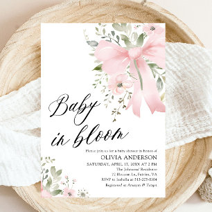 Invitation Bébé rose en fleur Baby shower floral fille