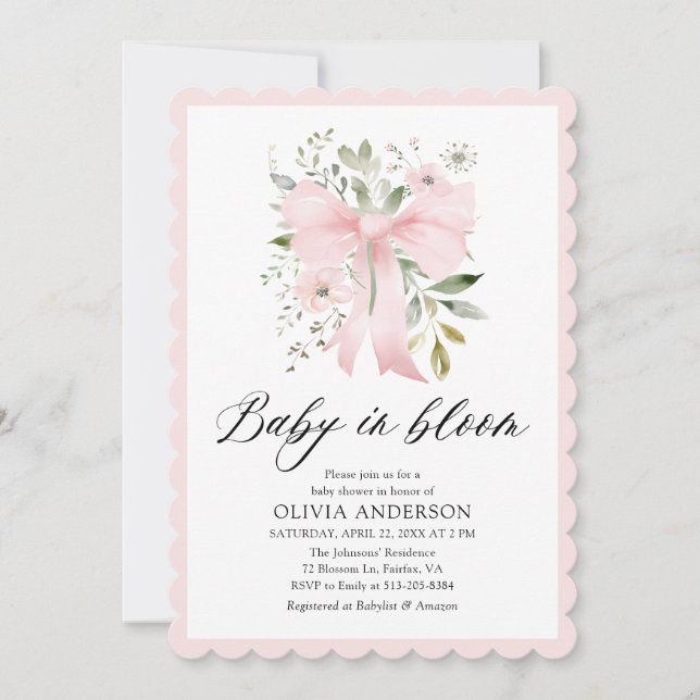 Invitation Bébé rose en fleur Baby shower floral fille (Devant)