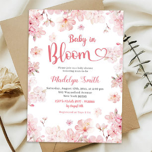 Invitation Bébé rose en fleur de cerisier Sakura en fleurs