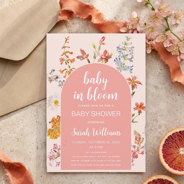 Invitation Bébé Rose en Fleur Fille Florale Douche Fleurs Sau (Créateur téléchargé)