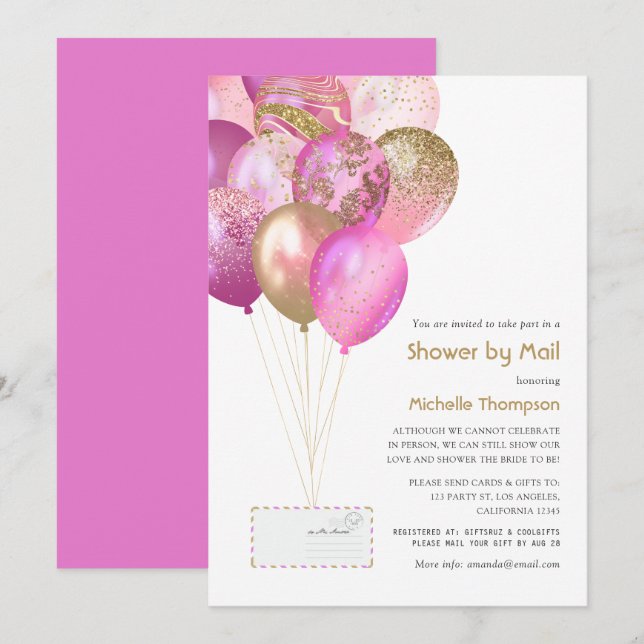 Invitation Bébé rose et or ou Baby shower par la poste (Devant / Derrière)