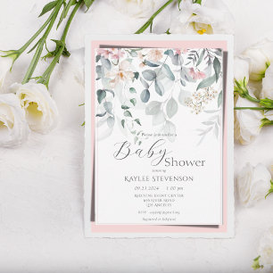 Invitation Bébé rose Fille Floral Baby shower moderne