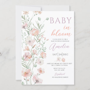 Invitation Bébé rose fleur sauvage dans le Baby shower en fle