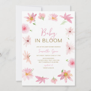 Invitation Bébé rose floral dans le Baby shower en fleur