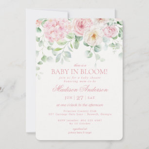 Invitation Bébé rose floral en fleurs Baby shower Hydrangea