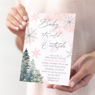 Invitation Bébé rose Il fait froid dehors Baby shower