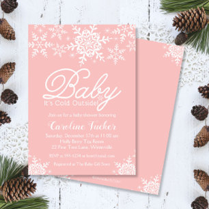 Invitation Bébé rose Il fait froid dehors Baby shower Snowfla