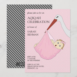 Invitation Bébé rose mignon fille Aqiqah