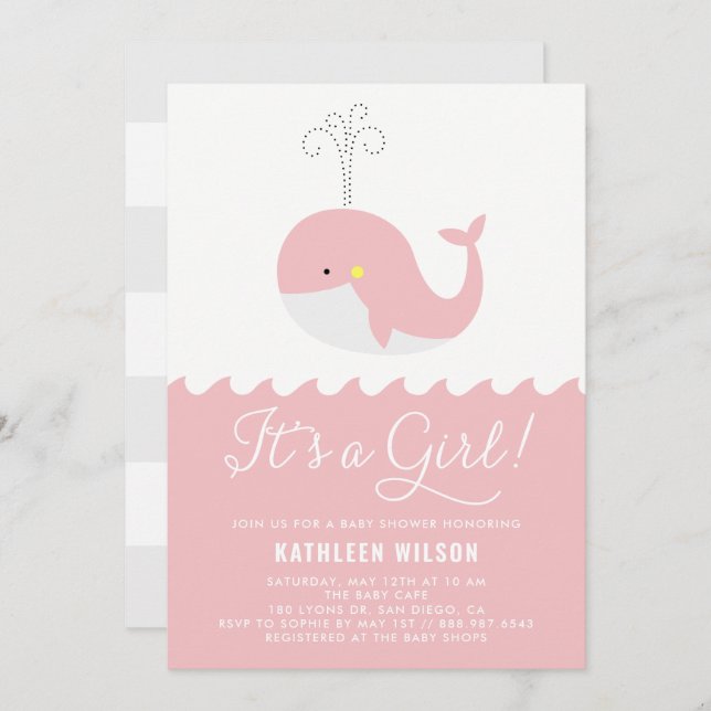 Invitation Bébé rose mignonne baleine C'est un Baby shower fi (Devant / Derrière)