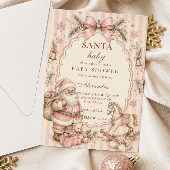 Invitation Bébé Rose Noël Shower avec Père Noël (Créateur téléchargé)