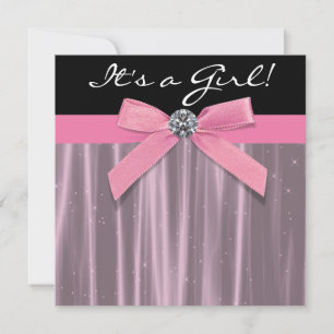 Invitation Bébé rose noir fille douche