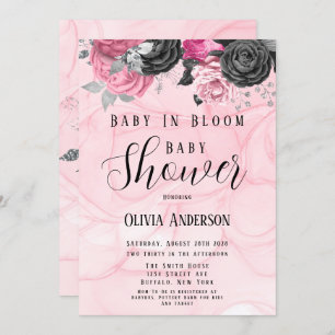 Invitation Bébé Rose Noir Luxe En Baby shower Fleur