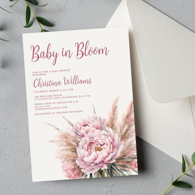 Invitation Bébé rose pâle dans le Baby shower fleuri (Créateur téléchargé)