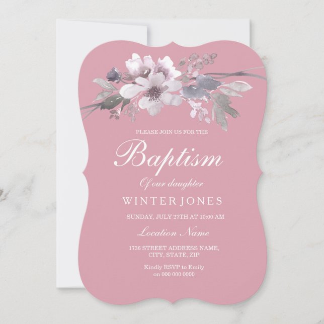 Invitation Bébé rose pâle Fleur Baptême Baptême Baptême (Devant)