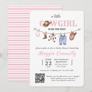 Invitation Bébé Rose Petite Cowgirl en Route
