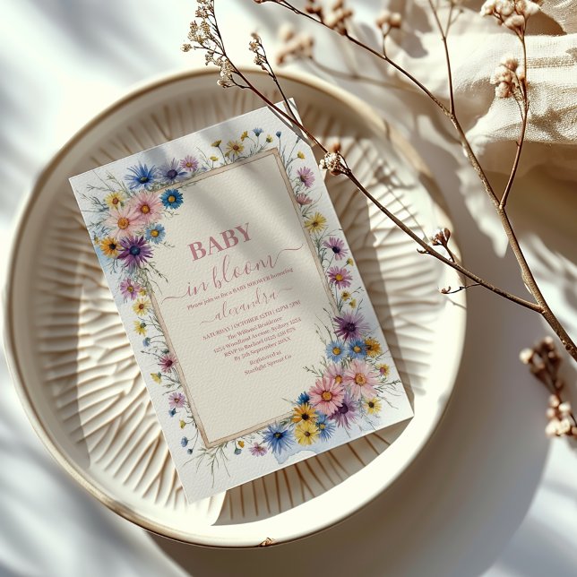 Invitation Bébé rose rose pâle dans douche fleurie (Créateur téléchargé)