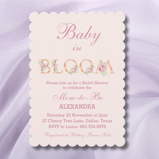 Invitation Bébé rose rose pâle dans le Baby shower fleuri (Créateur téléchargé)
