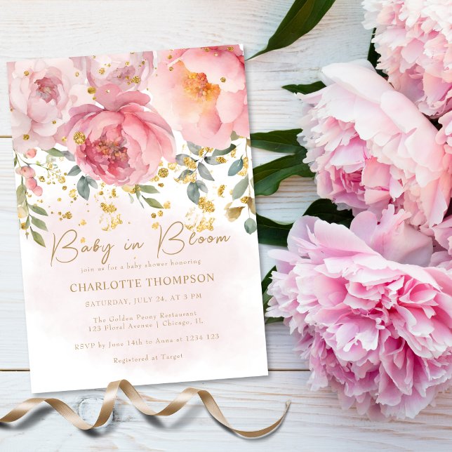 Invitation Bébé rose rose pâle dans le Baby shower fleuri (Créateur téléchargé)