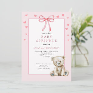 Invitation Bébé Rose Tendre Baptême au Ruban Ourson Mignon