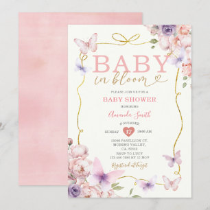 Invitation Bébé rose violet en fleur Baby shower fille Bow