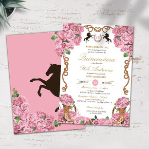 Invitation Bébé Roses roses Florales Western Charra Quinceane