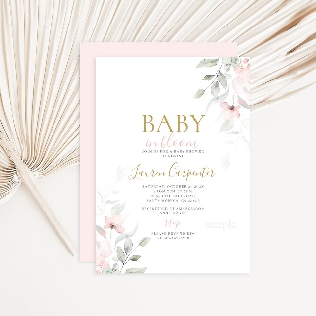 Invitation Bébé rousse en fleur Baby shower fille (Créateur téléchargé)