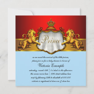 Invitation Bébé royal bleu et rouge Prince Fête prénatale