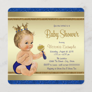 Invitation Bébé royal bleu prince doré Baby Shower