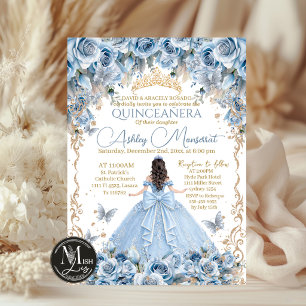 Invitation Bébé Royal Couronne d'Or Bleu Quinceañera