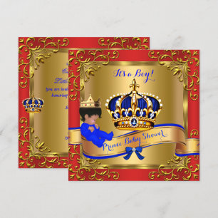 Invitation Bébé royal garcon shower tenue 4 rouge bleu or