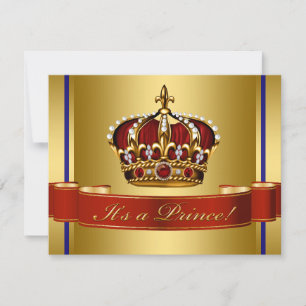Invitation Bébé Royal Rouge Bleu et Or Prince Baby Shower