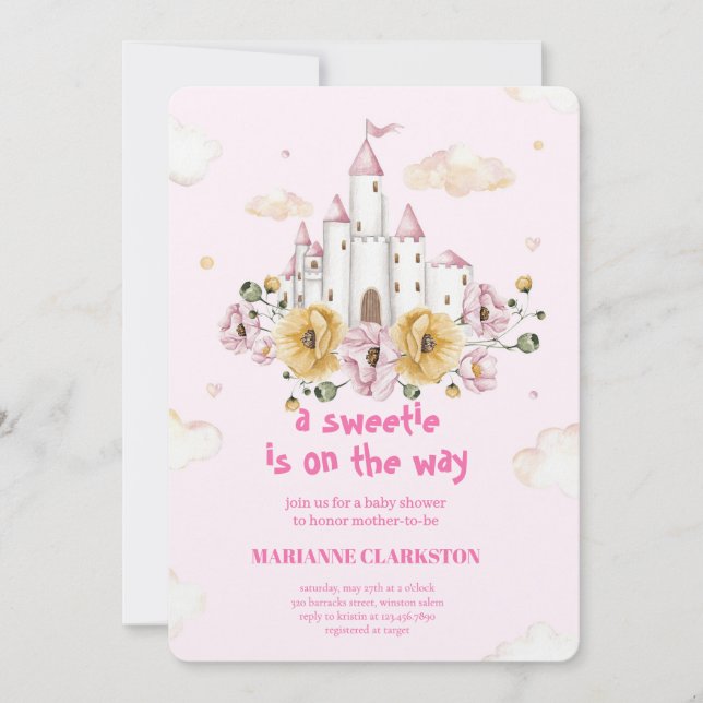 Invitation Bébé royal sous la douche dans le château de rêve (Devant)